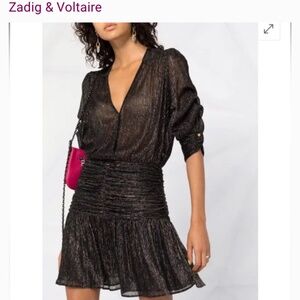 Zadig & Voltaire Black & Multi-Color Metallic Threads "Ralf Lurex" Dress MEDIUM